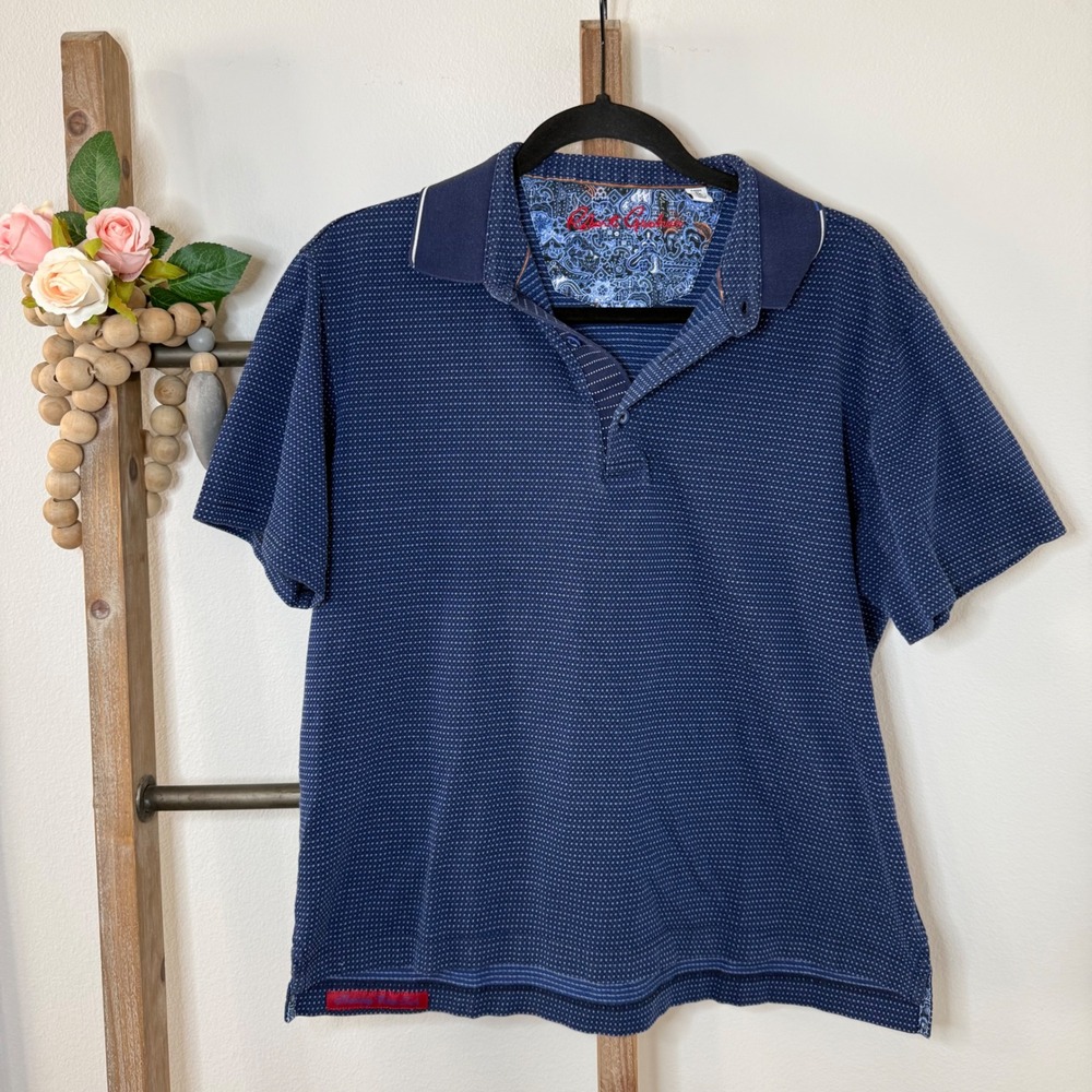 Robert Graham Mens Classic Fit Blue MicroDot Print Short Sleeve Polo Size Medium - Picture 1 of 10